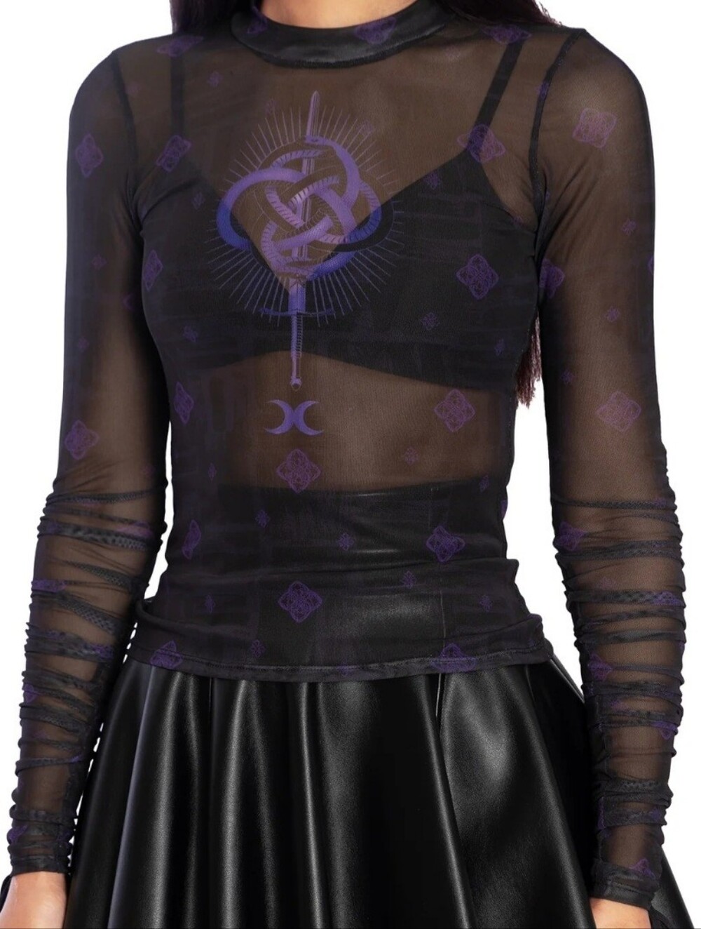Blackmilk Clothing Infinity Snake Sheer High Neck Long Sleeve Ruched Top